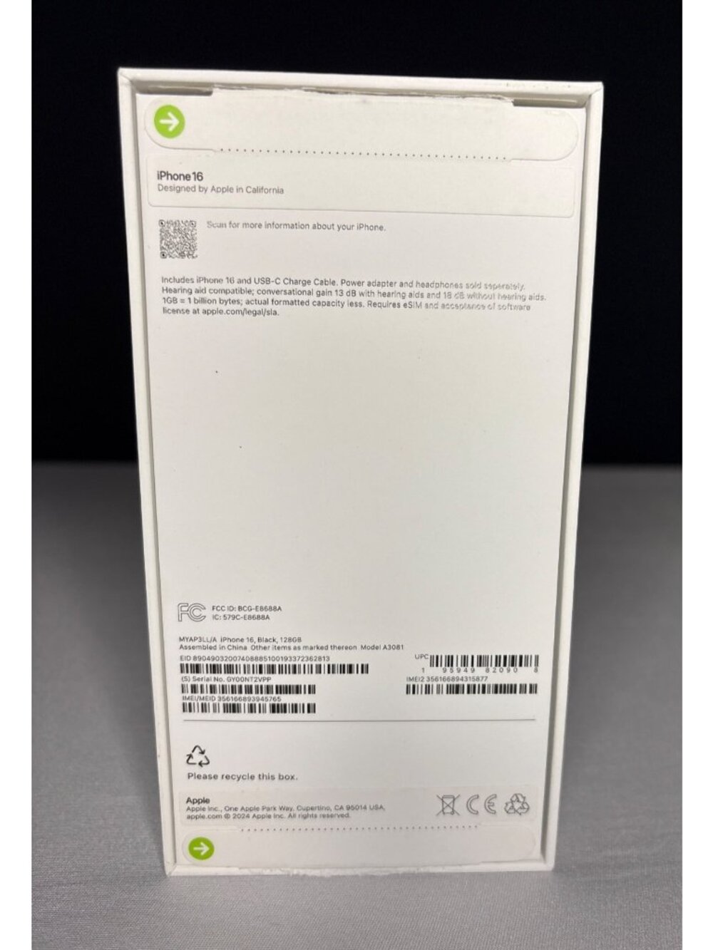 Apple iPhone 16 Black Empty Box Only  128GB Original Box Inserts Model A3081 - Picture 5 of 9